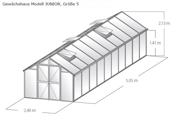 Vario Stahl Gewächshaus Junior 5 Nörpelglas 4mm BxL:249x505cm 12,5m² Rot